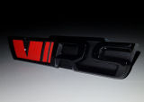 Fabia II - Emblema per la griglia anteriore 126 mm x 26 mm - MONTE CARLO BLACK - ROSSO incandescente